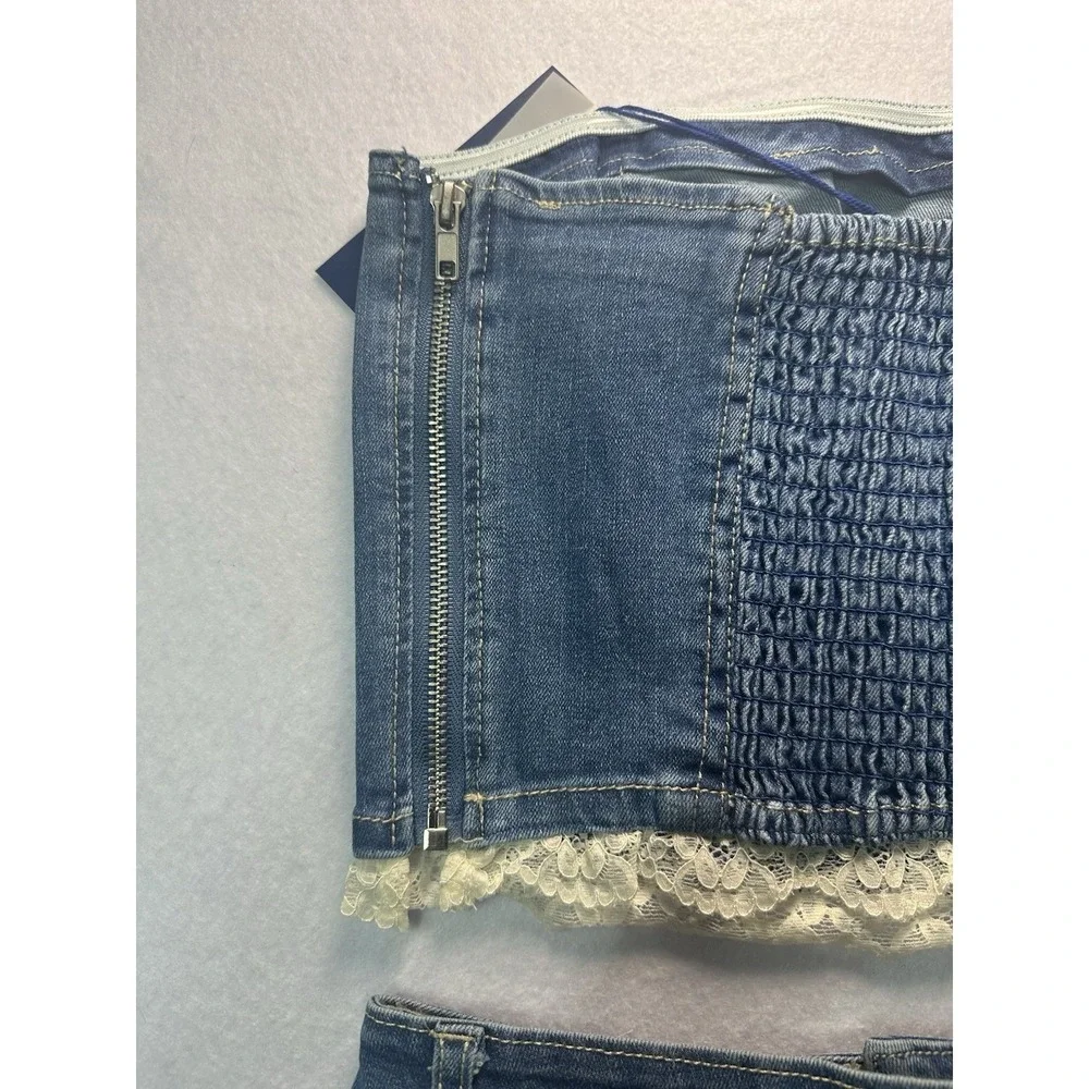 Love Tree Denim Skirt and Strapless with Lace Top Set Women's Size Large NWT - Picture 8 of 10